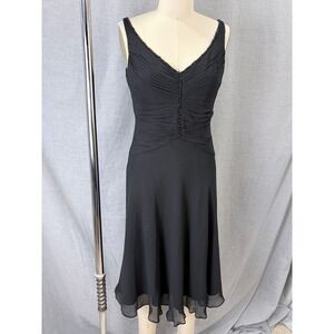 Vintage Jones New York 100% Silk Black Beaded Ruched Midi Dress NWT Size 6 $169